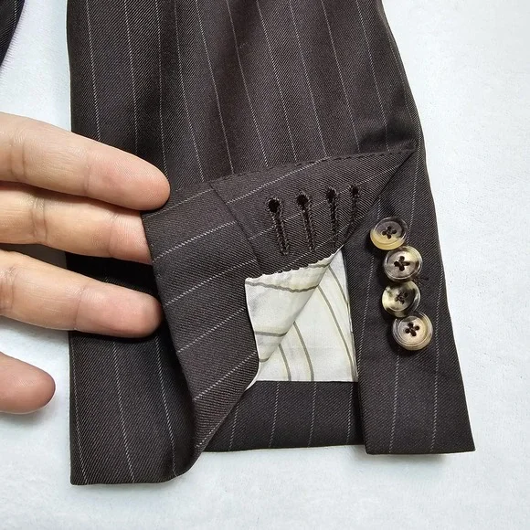 Holland & Sherry Sartoria Bespoke Suit Men 44S Pants 38x26 Wool Stripe Canvassed